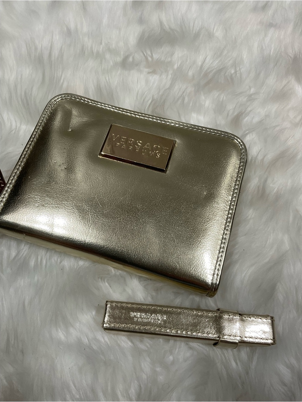 Versace Metallic Gold Zip Wristlet Clutch and Parfume Carrier